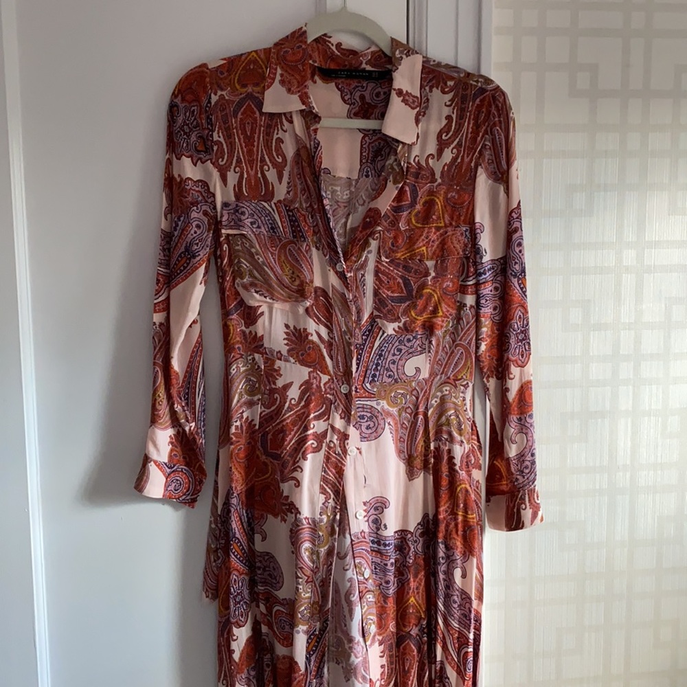 knee length dresses for ladies Zara Kleid Midi Paisley 36 S langarm Muster Hippie Ibiza Rot  Handpicked  pieces